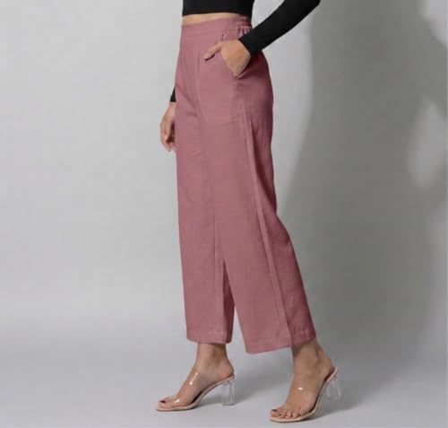 Image of Moirai Pure Cotton Wide Leg Women Trouser Stylish Mid Rise Relaxed Straight Fit Loose Pants Casual Travel Office Formal Wear