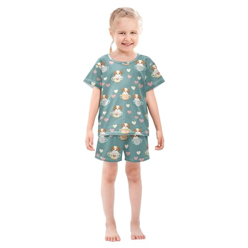 UMIRIKO Cute Dog Teacup Summer Short Sleeve Pajamas Sleepwear PJ Set B0404650