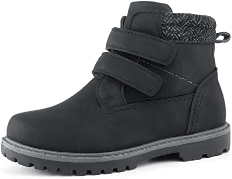 Tobfis Kids Waterproof Strap Work Boots (Toddler/Little Kid/Big Kid), Black PU, 7 M US