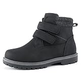 Tobfis Kids Waterproof Strap Work Boots (Toddler/Little Kid/Big Kid), Black PU, 7 M US