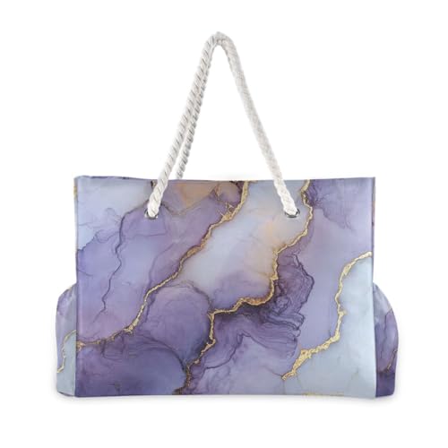 Marble White Purple Travel Bag Beach Sports Handbag Waterproof Sandproof with side pockets Wet Bag Large Womens Travel Tote for Gym Travel Daily2
