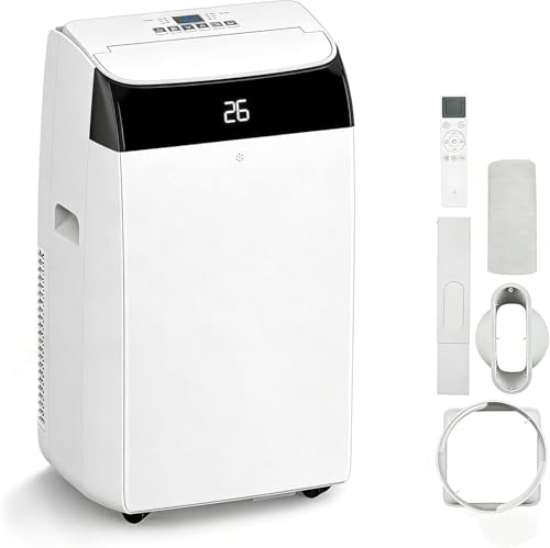 Leises 4- in- 1 Mobiles Klimagerät 12000 BTU | Energieklasse A | Kühlen/ Ventilieren/ Entfeuchten/ Ideal für Räume bis 51㎡ | Inkl. Abluftschlauch + Digitaldisplay + Fernbedienung + 24h- Timer- Weiß Pro