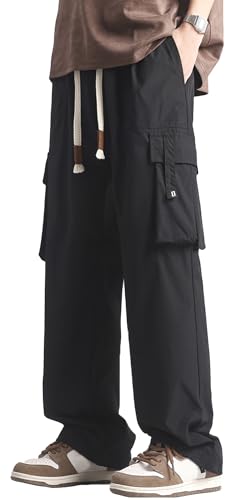 SEAUR Men's Cargo Baggy Pants Joggers Parachute Sweatpants Y2k Hiking Straight Leg Drawstring Trousers