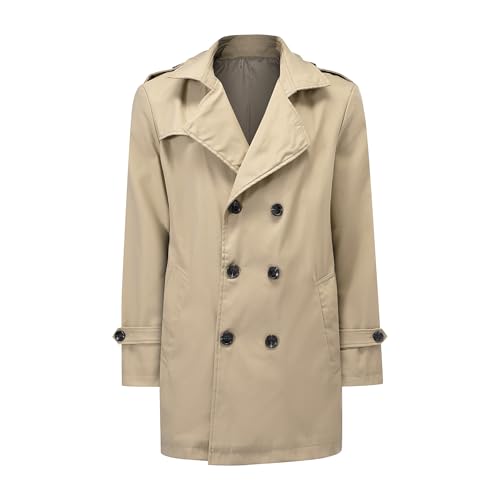 Image of Allthemen Mens Trench Coat Mid Length Double Breasted Overcoat Business Casual Jacket Solid Color Beige S