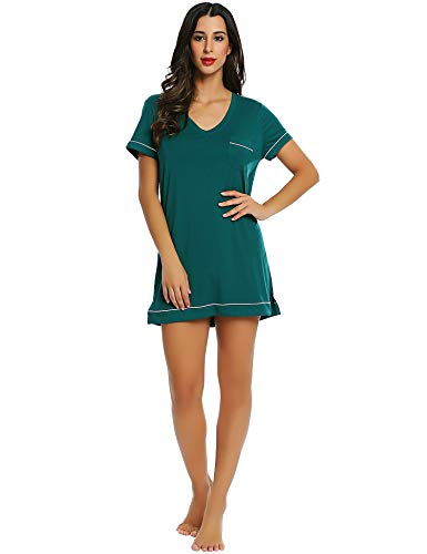 Cherrydew Womens Short Sleeve Modal Nightgown Moisture Wicking Nightshirt Sleepshirt Sleep/Night Dress Summer (Green,Small) #TOP2