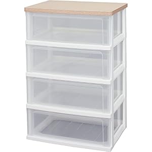 アイリスオーヤマ チェスト 4段 届いてすぐ使える完成品 ワイド 日本製 幅55.6×奥行41×高さ82cm フレンチオーク木天板 WTW-544 組立不要