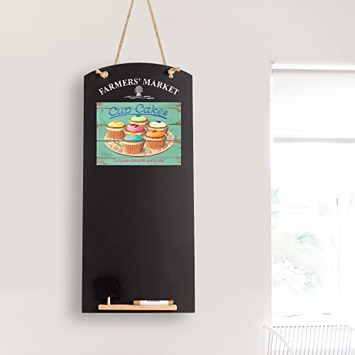 Chalkboards UK CHB073 - Pizarra de Cocina con Cuerda, Bandeja y Tiza, diseño de cabinas, Madera, Negro, 60 x 26,5 x 1 cm