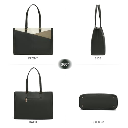 Image of Laptop Tote Bag for Women 15.6 Inch Waterproof Leather Computer Laptop Bag Women Business Office Work Bag Briefcase Large Travel Handbag Shoulder Bag