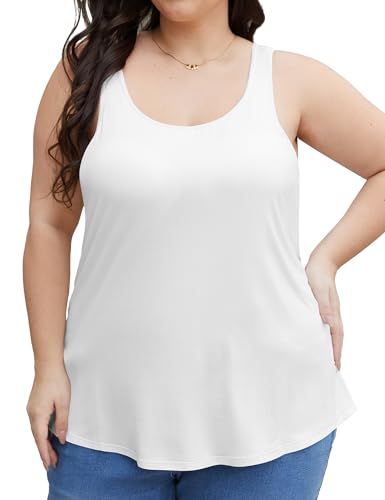 FOREYOND Plus Size Tank Top with Shelf Bra for Women Camisole Tops with Built in Bra Cotton Undershirts 1XL-5XL2