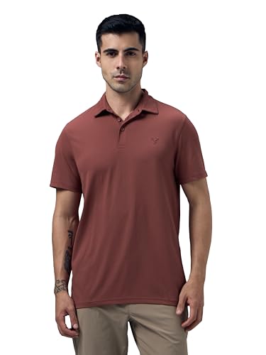Image of TECHNOSPORT Men's Solid Slim Fit Polo Collar T-Shirt COTFLEX Half Sleeve Button Polyester for Gym Running Workout UPF50+ Anti Odour