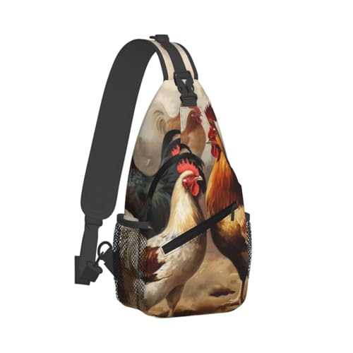 Bolso cruzado para hombre con estampado de gallo y gallina miniatura 2