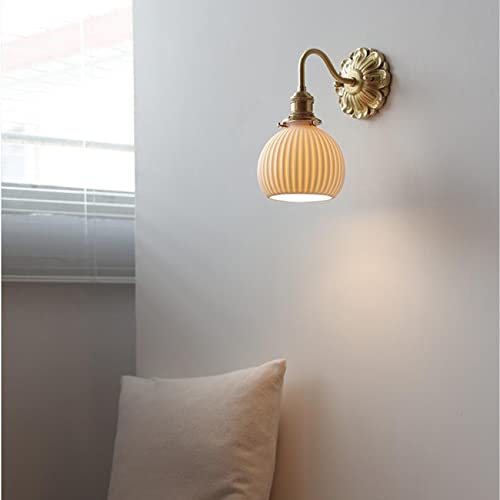 Applique da Parete a Collo D'Oca Industriale Vintage - Lampadario E27 in Ottone con Paralume in Ceramica, Lampada da Interno retrò per Illuminazione di casa, Ufficio e Ristorante