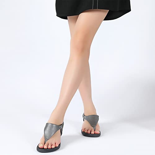 UTENAG Womens Arch Support Sandals Orthotic Adjustable Thong Flip Flops Silver 8.52