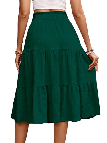 Women's Casual Summer Skirts Boho High Elastic Waisted Flowy Drawstring Ruched A Line Tiered Midi Dress Skirt2