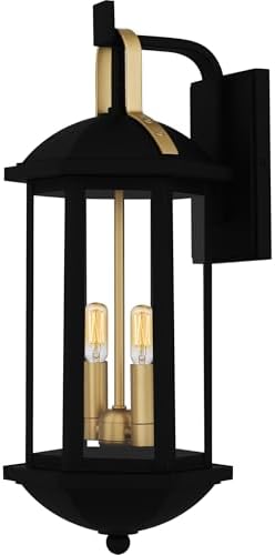 Quoizel Crestfield Outdoor Wall Lantern, 19.75 Inch 2-Light Matte Black Wall Sconce, Industrial Light Fixture, 60W Candelabra Base Bulb, Outside Lights for Patio, Porch, Front Door & Backyard