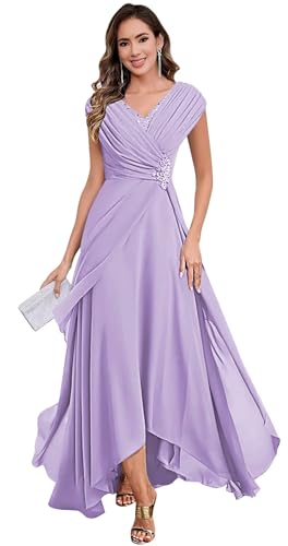 SIPUHK Sparkly Mother of The Bride Dresses for Wedding Pleated Chiffon Beaded Cap Sleeve Formal Evening Gowns for Women
