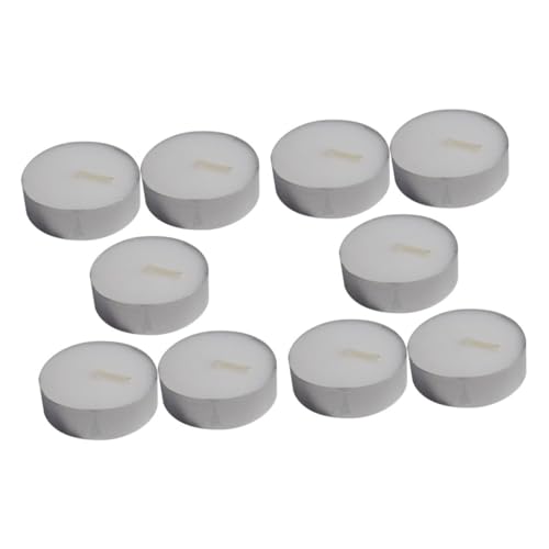 FUNOMOCYA 10 Pack Smokeless White Aluminum Shell Tea Lights Round Home Decor Ideal for Wedding Party Present
