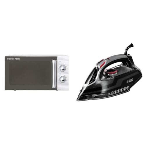Russell Hobbs RHM1731 INSPIRE White 17 Litre Manual Microwave & Powersteam Ultra 3100 W Vertical Steam Iron 20630 - Black & Grey (UK Plug)