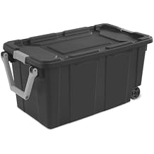 40 Gallon Wheeled Industrial Tote, Rugged Plastic Storage Bin, Latch Lid, Dark Gray