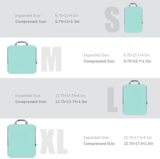 PANDA JOYS 4 Set Compression Packing Cubes Travel - Travel Accessories Expandable Packing Organizers for Carry On - Essentials Luggage Bags - Light Teal