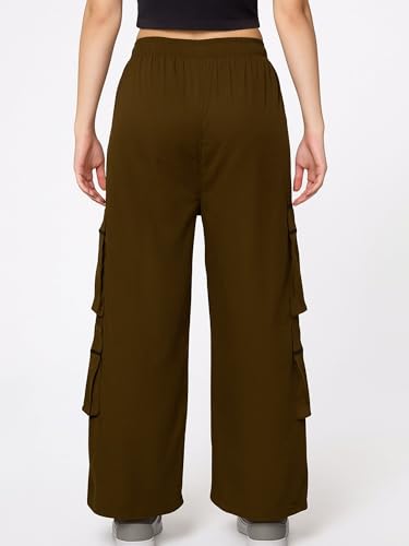 Image of ADDYVERO Elastic Cotton Solid Non-Stretchable Regular Fit Full Length Women six Pockets Cargo Pant (Light Brown, 28)