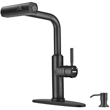 WEWE Waterfall Kitchen Faucet with Pull Down Sprayer, Black Kitchen Faucet with 3 Modes with Built in Soap Dispenser for Kitchen Sink WEWE