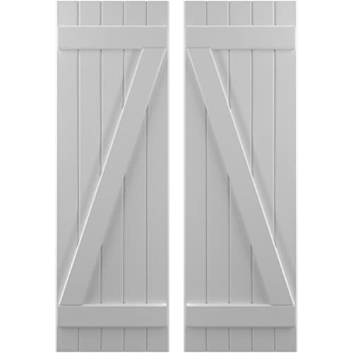 17 1/2"W x 45"H Americraft Five Board (2 Batten) Exterior Real Wood Joined Board-n-Batten Shutters w/Z-Bar (Per Pair), Primed