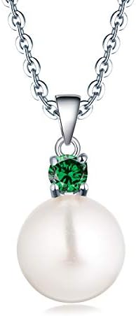JO WISDOM Pearl Necklace,925 Sterling Silver Cubic Zirconia 8mm/10mm White/Black Freshwater Pearl Pendant Necklace