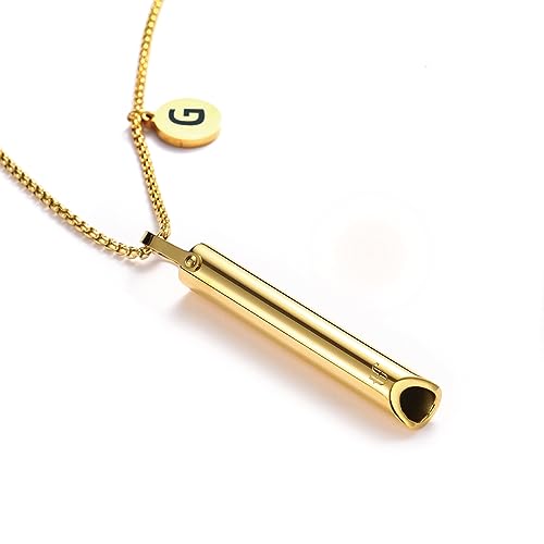 Breathing Necklace for Women and Men with Initial Pendant Anti Vape Metal Straw Breathwork Necklace Mindful Stress Breathing Necklace Fidget Jewelry for Quitting Smoking Anxiety Relief Items for Teens Gift (G, Gold)