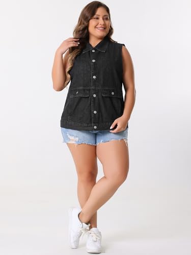 Agnes Orinda Women's Plus Size Denim Vest Oversized Button Down Sleeveless Waistcoat Shacket Jean Jacket3