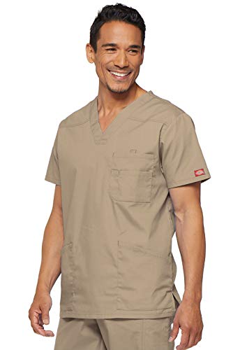 Image of Dickies Mens V-Neck Scrub Top with 5 Pockets - Medical & Nursing Uniform Shirt, Side Vents - 81906