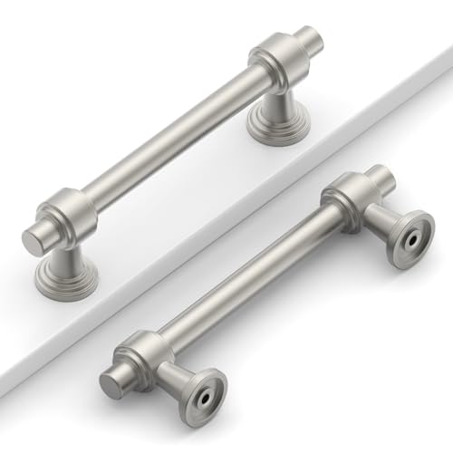Image of 10 Pack 3.75 inch(96mm) Brushed Satin Nickel Cabinet Pulls Kitchen Cabinet Handles Cabinet Hardware Nickel Drawer Pulls for Cupboard CK0081