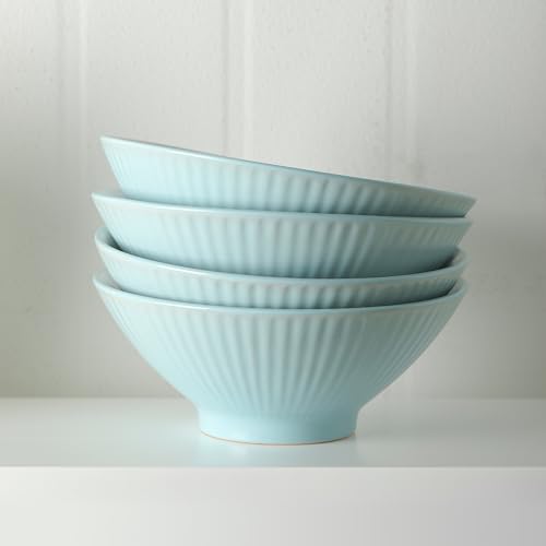 Image of Christian Siriano Lustra Modern 16-Piece Stoneware Dinnerware Set, Plates and Bowls Set, Dinner and Salad Plates, Ramen Bowls, Dishes for 4, Teal