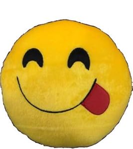 Golden Feather Polyester Side Tongue Design Smiley Decorative Circle Shape Cushion 35-Cms Pack of 1
