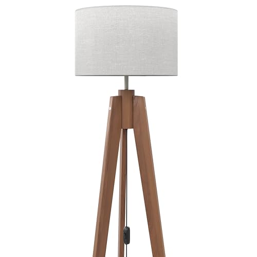 UNIDECOR CASA Luminária Abajur de Chão ROMA Tradicional Madeira Maciça Cúpula cor Palha Italiana