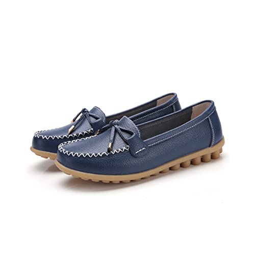 Image of Momuk Women's Penny Loafers Leather Driving Moccasins Slip On Boat Shoes Fashion Comfort Flats