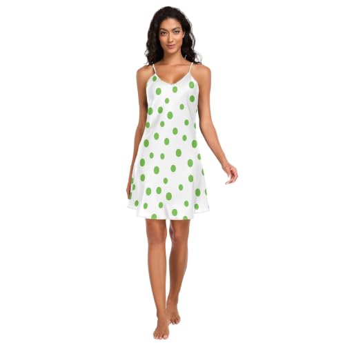 Chemise de nuit en soie à pois verts, nuisette douce col V pour s'offrir un moment de douceur