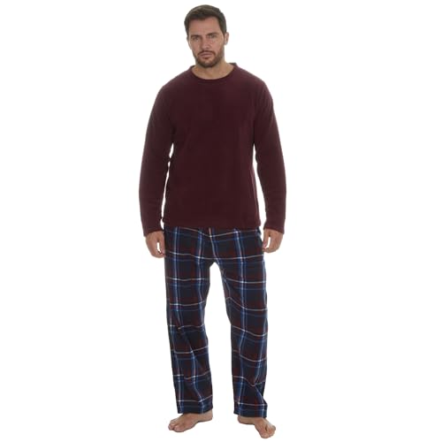 INSIGNIA Mens Fleece Long Sleeve Top Pyjamas Sets (UK, Alpha, S, Regular, Regular, Burgandy-Navy)
