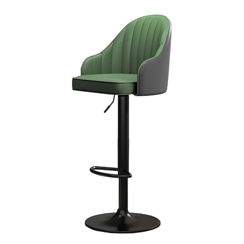 Taburete de bar de lujo verde oliva con respaldo acolchado de cuero sintético de altura ajustable y elegante silla giratoria de 360 grados para desayuno, ideal para cocina y decoración del hogar