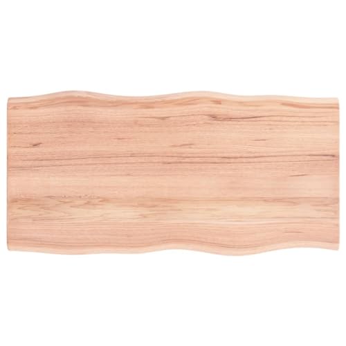 vidaXL Tischplatte, Holzplatte für Tisch Esstisch Couchtisch, Massivholzplatte Handgefertigt mit Baumkante, Ersatztischplatte, Hellbraun 100x50x2cm Massivholz Eiche Behandelt