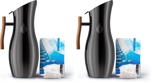 Invigorated Water pH Vitality Stainless Steel Alkaline Water Filter Pitcher - High pH Water Purifier with 1 Alkalizer Filter Pouch (400-Liter Capacity), 8-Cup (1.9L, Black) (Pack of 2)