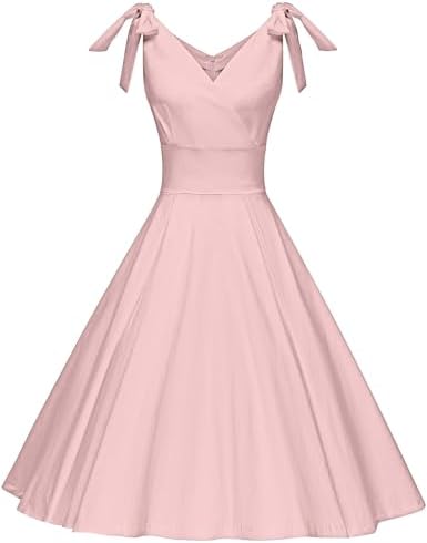 GownTown Women's 1950s V-Neck Adjustable Bowknot Swing Cocktail D...