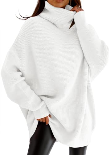 Image of Womens Turtleneck Oversized Sweater Batwing Chunky Pullover Sweater Casual Fall Loose Knit Jumper Top