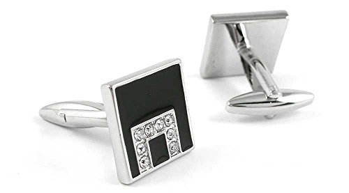 Mancuernillas cuadradas negras y plata para hombre miniatura 2