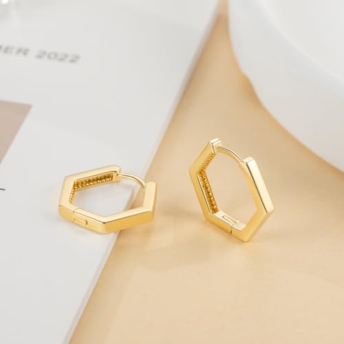 14K Gold Hoop Earrings for Women in Hexagon Styles Delicate Simple Thick Hoop Earrings Allergy-Free Small Gold Hoops Earring 20 mm4