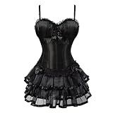 Corsets for Women Dress Shoulder Straps Overbust Bustier Skirts Tutu Set Vintage Lingerie Costumes Plus Size Women Party Black S