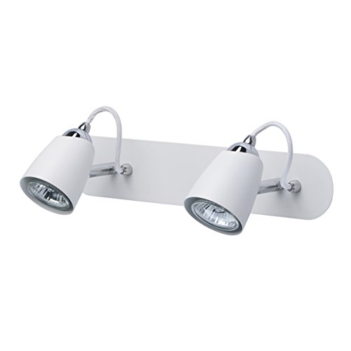 MW-Light 545021402 Spot Double sur Rail à 2 Lampes Orientables Design Moderne en Métal Blanc et Chrome pour Chambre Cuisine Salle de Bain 2x50W GU10 incl.