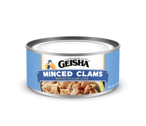 GEISHA Minced Clams (Razor Clams) in Clam Juice 7oz (Pack of 12) | Zero Sat Fat & Trans Fat – Wild Caught – Good for Clam Chowder – Gluten Free – No MSG – NON-GMO