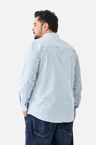 Image of SNITCH Men Casual Plus Size Shirt | Regular Fit Full Sleeve Mandarin Collar Striped Design | Premium Cotton Linen Blend & Breathable Fabric for Office & Everyday Wear