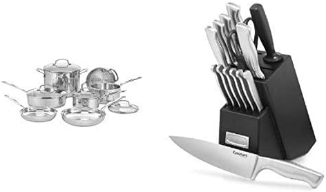 Cuisinart 77-11G Chef's Classic Stainless 11-Piece Cookware Set & Cuisinart 15-Piece Stainless Steel Hollow Handle Block Set, C77SS-15PK
